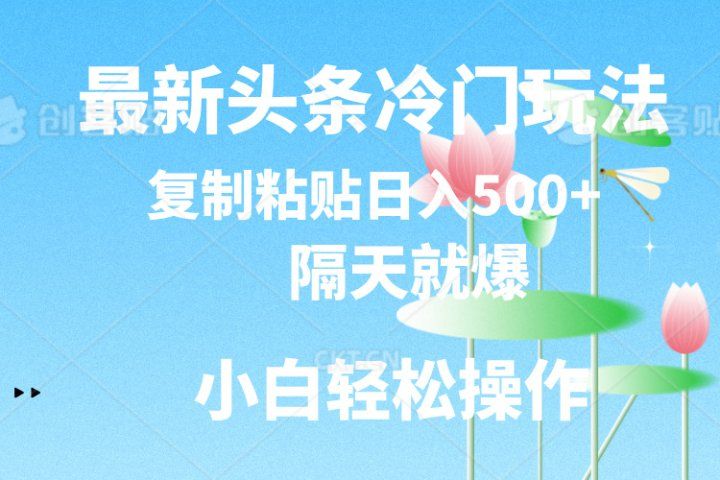 最新头条冷门玩法，隔天就爆，复制粘贴日入500+网创吧-网创项目资源站-副业项目-创业项目-搞钱项目网创吧