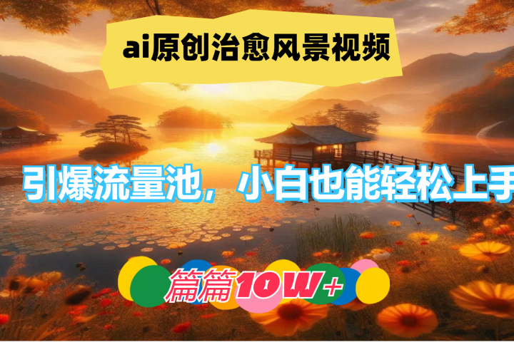 ai原创治愈风景视频，引爆流量池，小白也能轻松上手，篇篇10w+！网创吧-网创项目资源站-副业项目-创业项目-搞钱项目网创吧