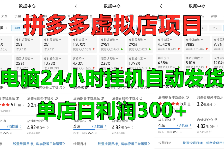 拼多多虚拟店项目，电脑挂机自动发货，单店日利润300+，可放大操作网创吧-网创项目资源站-副业项目-创业项目-搞钱项目网创吧