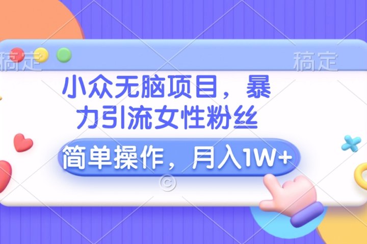 小众无脑项目，暴力引流女性粉丝，简单操作，月入10000+元网创吧-网创项目资源站-副业项目-创业项目-搞钱项目网创吧
