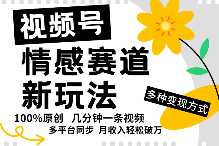 视频号情感赛道全新玩法，日入500+，5分钟一条原创视频，操作简单易上手，网创吧-网创项目资源站-副业项目-创业项目-搞钱项目网创吧