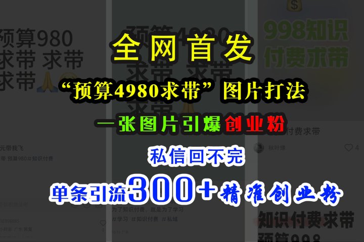 小红书“预算4980带我飞”图片打法，一张图片引爆创业粉，私信回不完，单条引流300+精准创业粉网创吧-网创项目资源站-副业项目-创业项目-搞钱项目网创吧