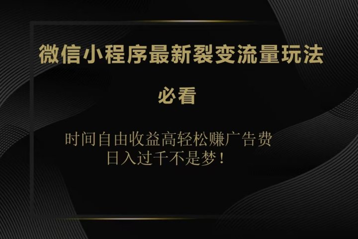 微信小程序最新裂变流量玩法，时间自由收益高轻松赚广告费，日入200-500+网创吧-网创项目资源站-副业项目-创业项目-搞钱项目网创吧