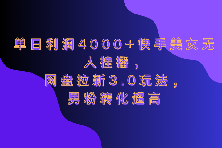 网盘拉新3.0玩法，男粉转化超高，单日利润4000+快手美女无人挂播网创吧-网创项目资源站-副业项目-创业项目-搞钱项目网创吧