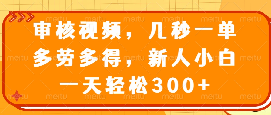 视频审核员，几秒一单，多劳多得，新人小白一天轻松300+网创吧-网创项目资源站-副业项目-创业项目-搞钱项目网创吧