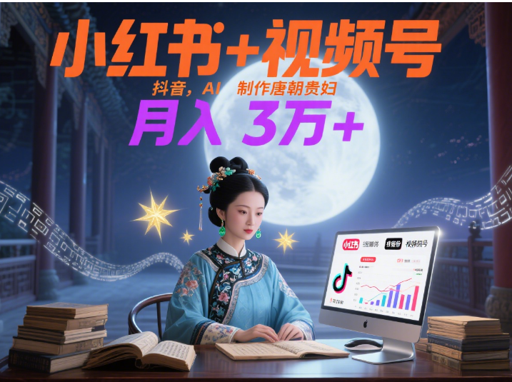 小红书+视频号+抖音，AI轻松制作唐朝贵妇IP，毒鸡汤、励志、减肥瘦身、养生赛道轻松切入，每天30分钟，轻松产出N条，月入3万+网创吧-网创项目资源站-副业项目-创业项目-搞钱项目网创吧